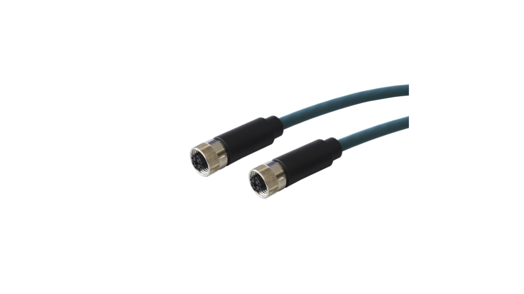 Cable de conexión Bulgin, con. A M12 Hembra, 8 polos, con. B M12 Hembra, 8 polos, cod.: X, long. 1m, 48 V ac / dc, 0,5