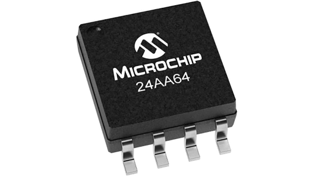 Mémoire EEPROM en série, 24AA64T-I/SN, 64Kbit, Série-I2C SOIC, 8 broches, 8bit