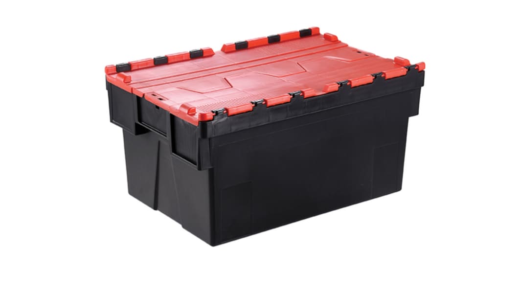 RS PRO 77L Red PP Attached Lid Container, 600mm x 400mm x 400mm
