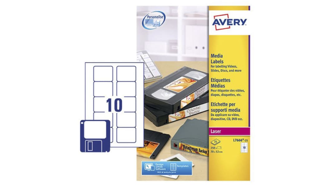 Foglio di etichette per CD e DVD Avery, 25 unità, col. Bianco
