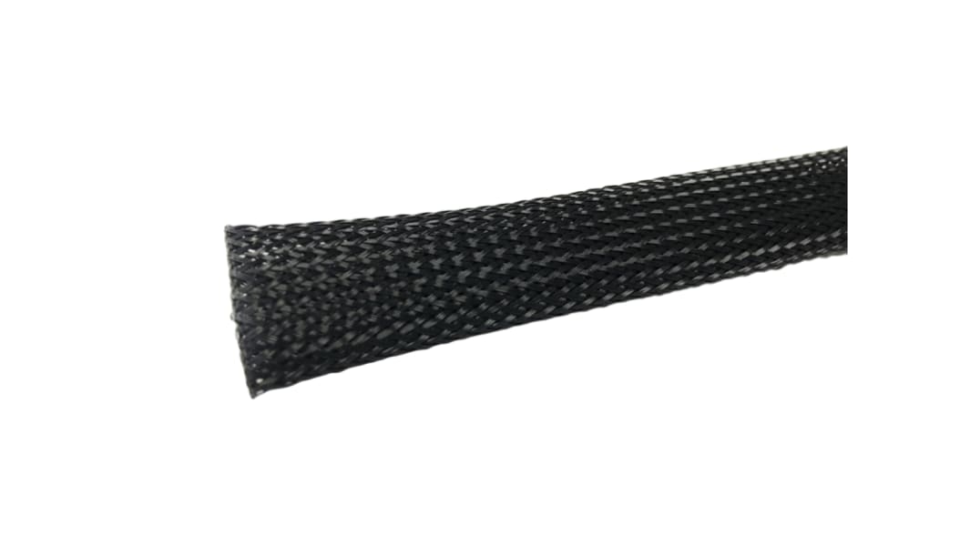 RS PRO Expandable Braided PET Black Cable Sleeve, 25mm Diameter, 10m Length