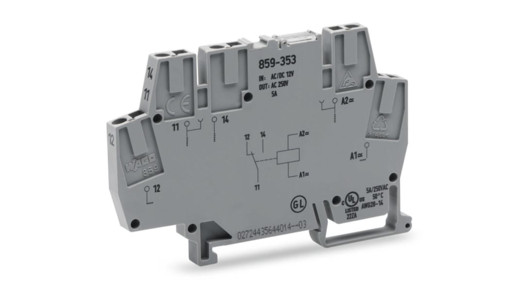 WAGO 859 Series Interface Relay, DIN Rail Mount, 24V ac/dc Coil, SPDT, 5A Load