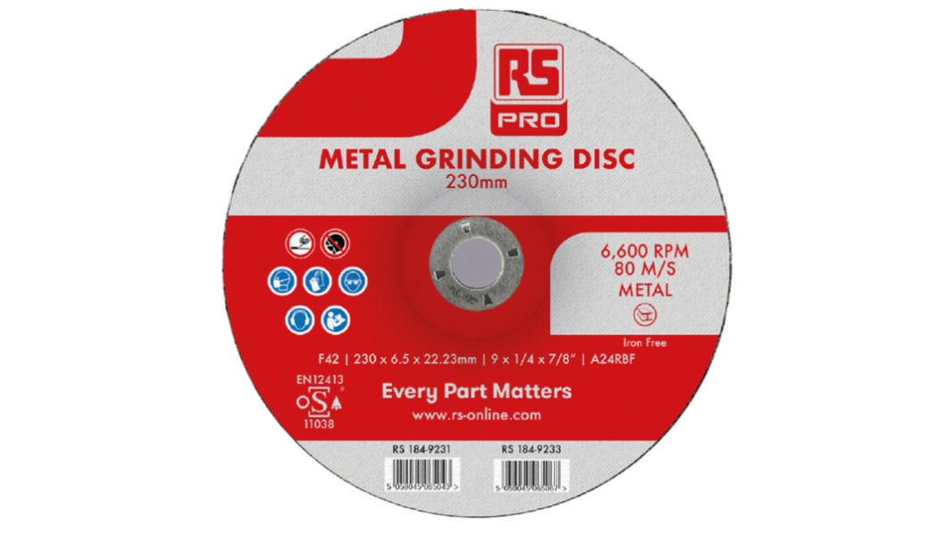RS PRO Aluminium Oxide Grinding Disc, 230mm x 6.5mm Thick, Fine Grade, P120 Grit, 1 in pack