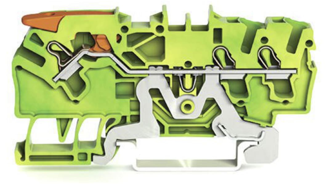 Bloc de mise à la terre WAGO TOPJOB S, 2102, 2.5mm², Borne à cage enfichable, Vert/Jaune