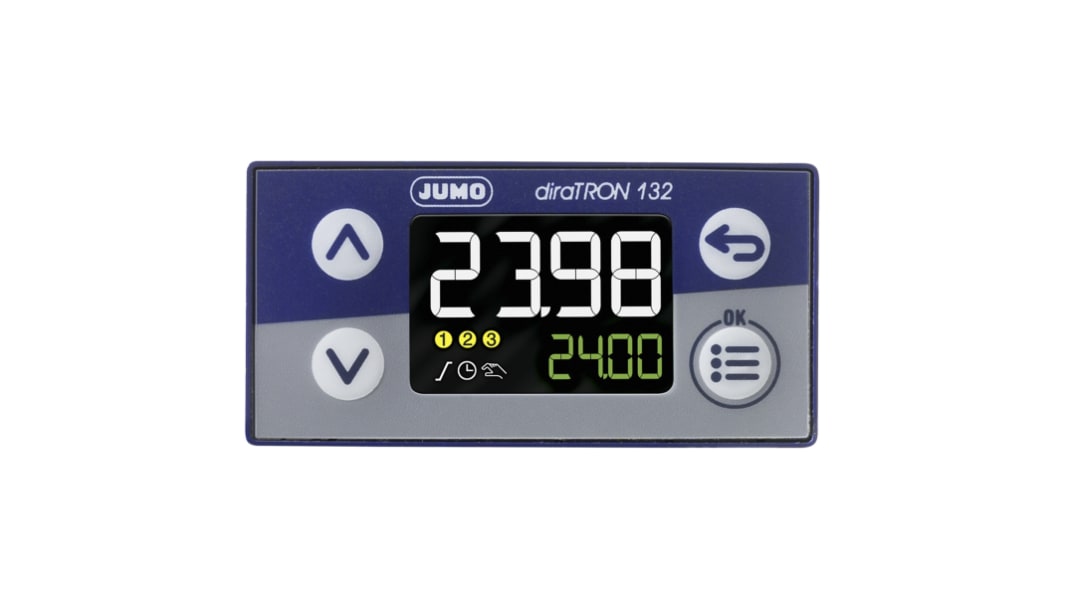 Jumo diraTRON Panel Mount PID Temperature Controller, 48 x 24mm 2 Input, 2 Output 1 Relay, 1 Logic, 20 → 30 V