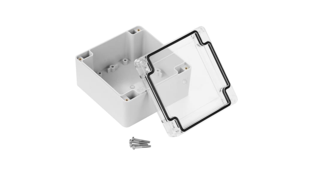 Boîtier RS PRO en ABS, polycarbonate, 105 x 105 x 60.1mm, Gris IP67, Blindé