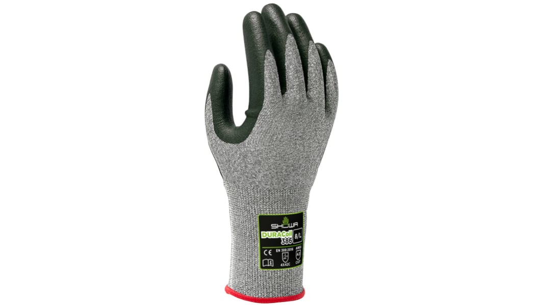 Guantes de trabajo de HPPE, Poliéster Gris Showa serie Duracoil, talla 7, con recubrimiento de Espuma de nitrilo