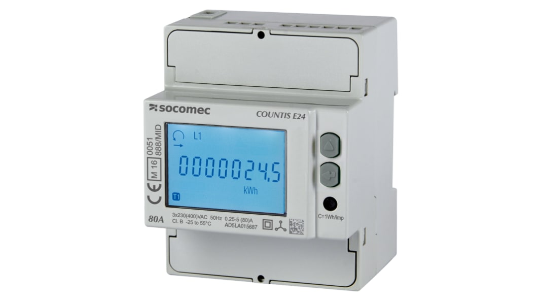 Contatore di energia Socomec, 3 fasi, display LCD a 8 cifre