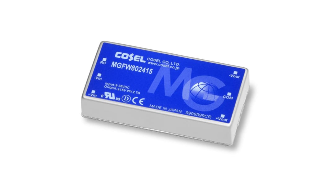 Cosel MGF DC/DC-Wandler 81.6W 18→ 76 V dc IN, ±12V dc OUT / 3.4A PCB-Montage 1.5kV dc isoliert