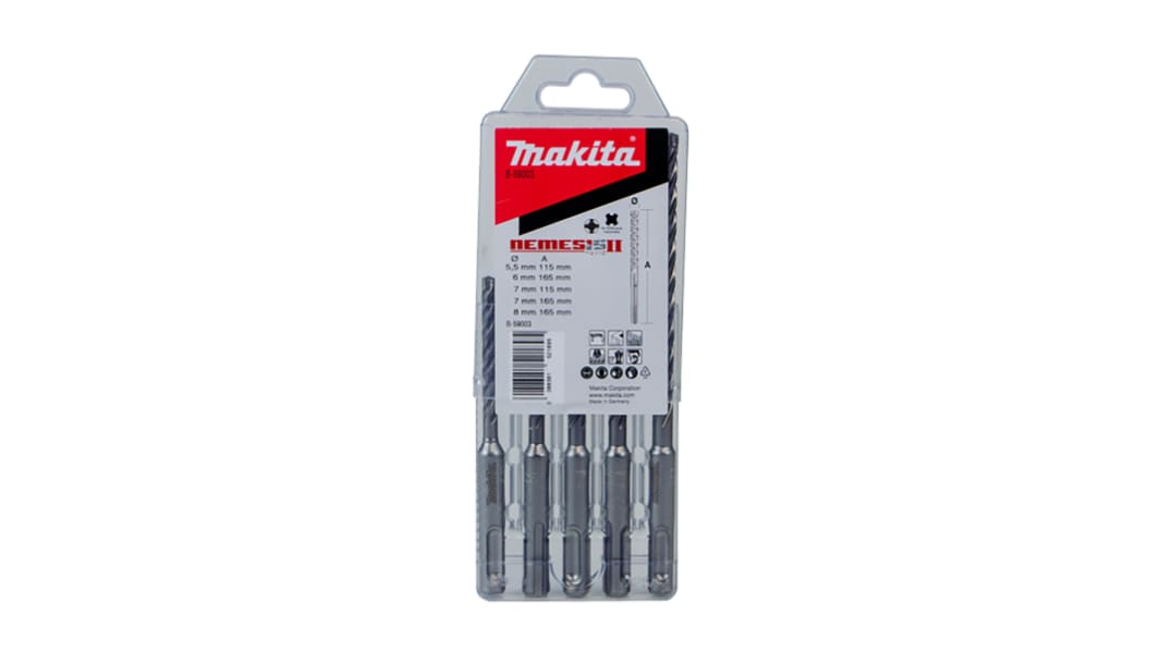 Makita 5-Piece SDS Drill Bit Set for Masonry, 8mm Max, 5.5mm Min, Carbide Bits