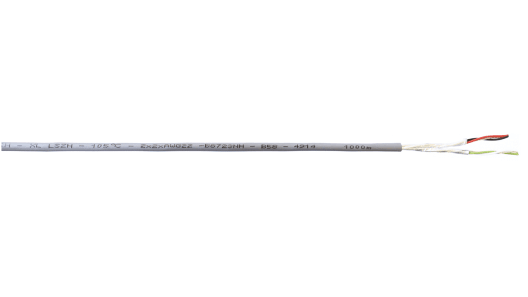 RS PRO ツイストペア データケーブル, 2ペア, 4芯, 22, 遮蔽, 100m, 難燃性、低発煙ハロゲンフリー(LSZH)