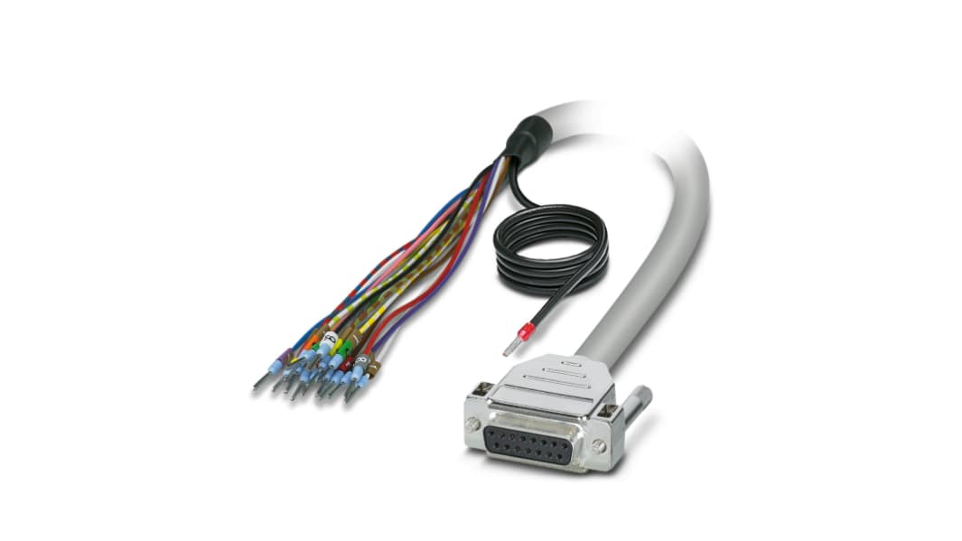Phoenix Contact Female 15 Pin D-sub Unterminated Cable, 3m PVC, 0M, 25/S/3, CABLE-D-15SUB/F/OE/0 Series