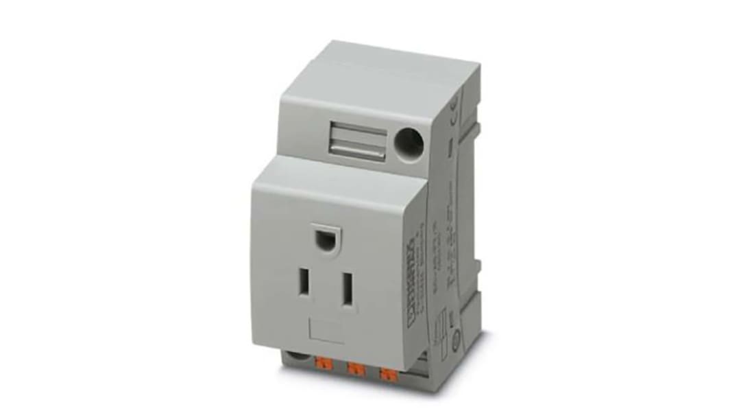 Prise secteur Femelle Phoenix Contact, 125 V, 15A, Montage sur Rail DIN