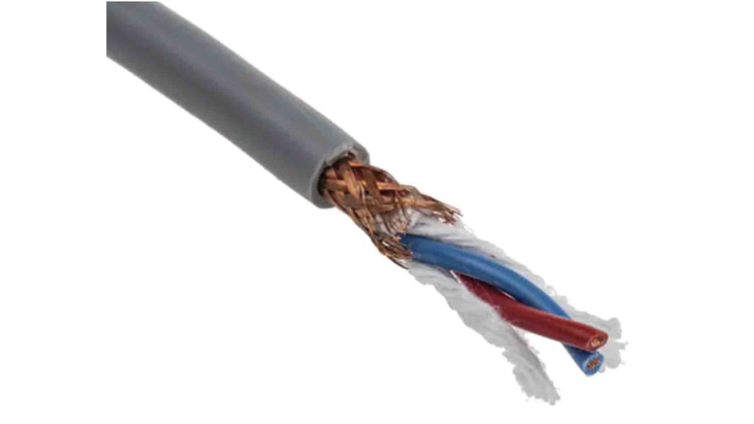RS PRO 2 Core Microphone Cable, 0.5 mm² CSA Screened, 6.2mm od, 25m, Grey
