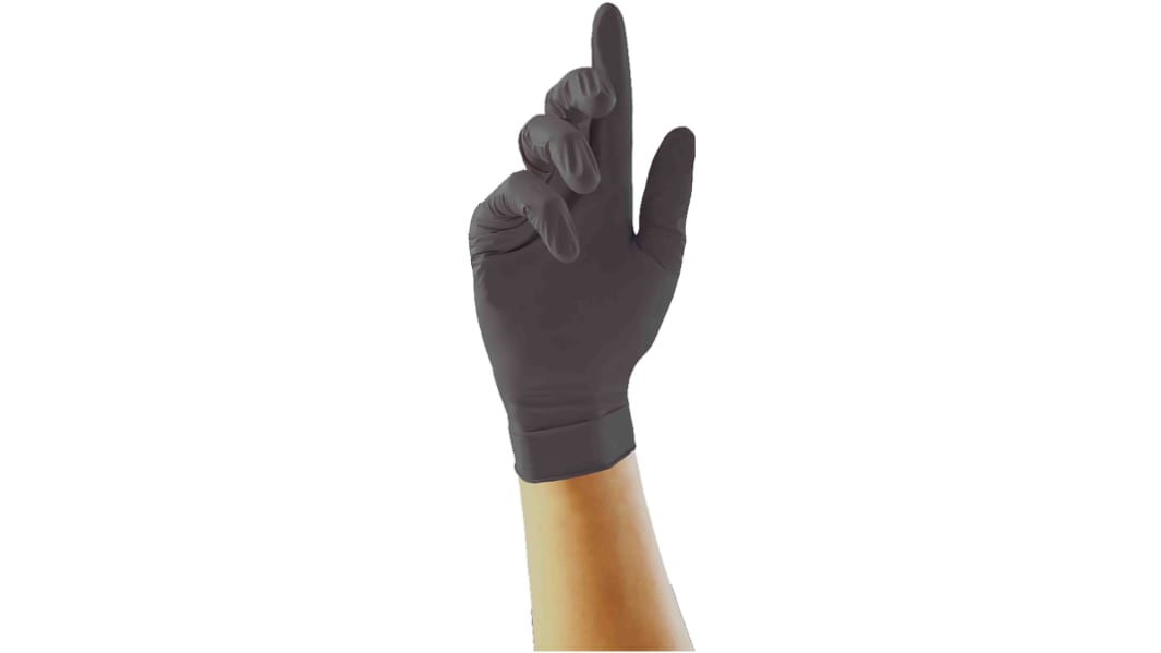 Unigloves Black Powder-Free Nitrile Disposable Gloves, Size 7, Small, 100 per Pack