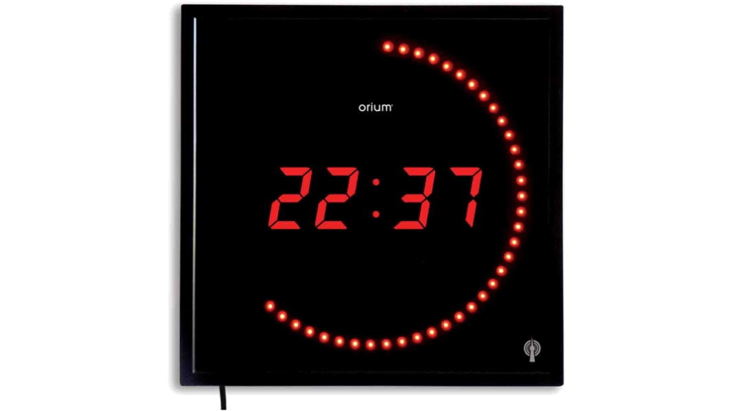 Reloj digital  de pared Negro Orium, Ø 280mm, 28cm x 28cm , radiocontrolado , suministrado con 1 pila CR2032