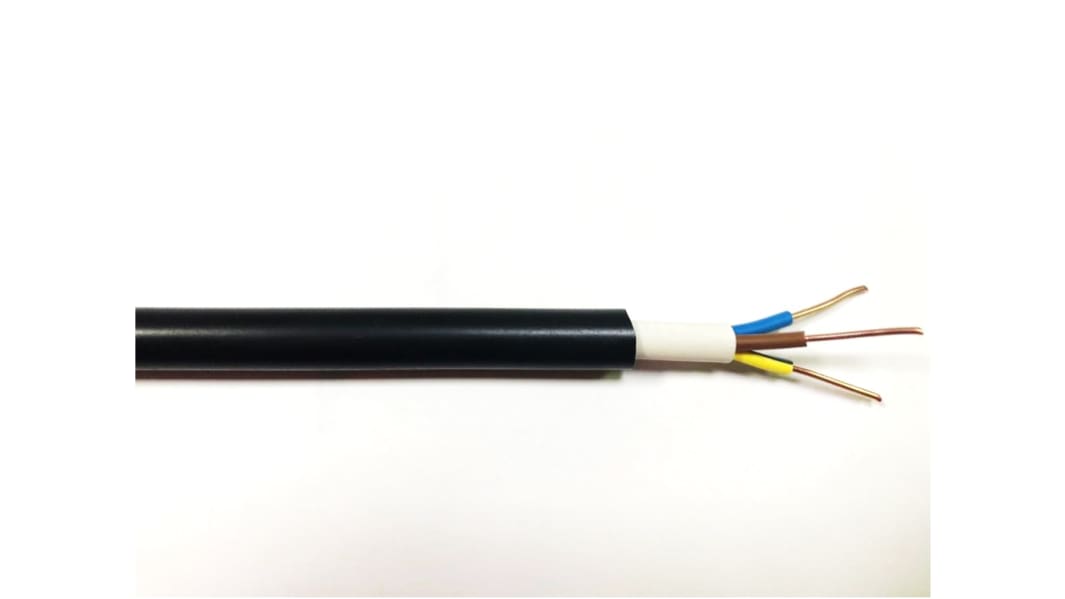 RS PRO, 100m 3 Core, Black PVC Power Cable 90°C