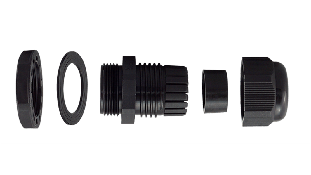 RS PRO Black Nylon Cable Gland, M12 Thread, 3mm min., 6.5mm max., IP68