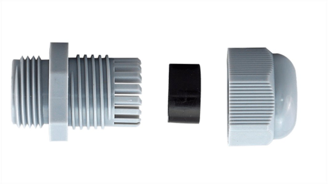 RS PRO Grey Nylon Cable Gland, PG7 Thread, 3mm min., 6.5mm max., IP68