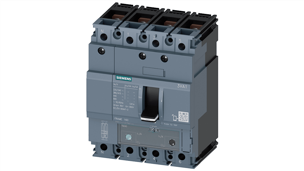 Disjoncteur Siemens 3VA1 4 pôles, 16A, pouvoir de coupure 55 kA, montage fixe