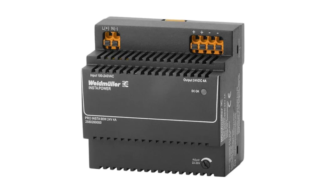 Weidmuller DIN-sín tápellátás, 24V dc, 4A, BE: 120 → 240 V ac / 120 → 340V dc