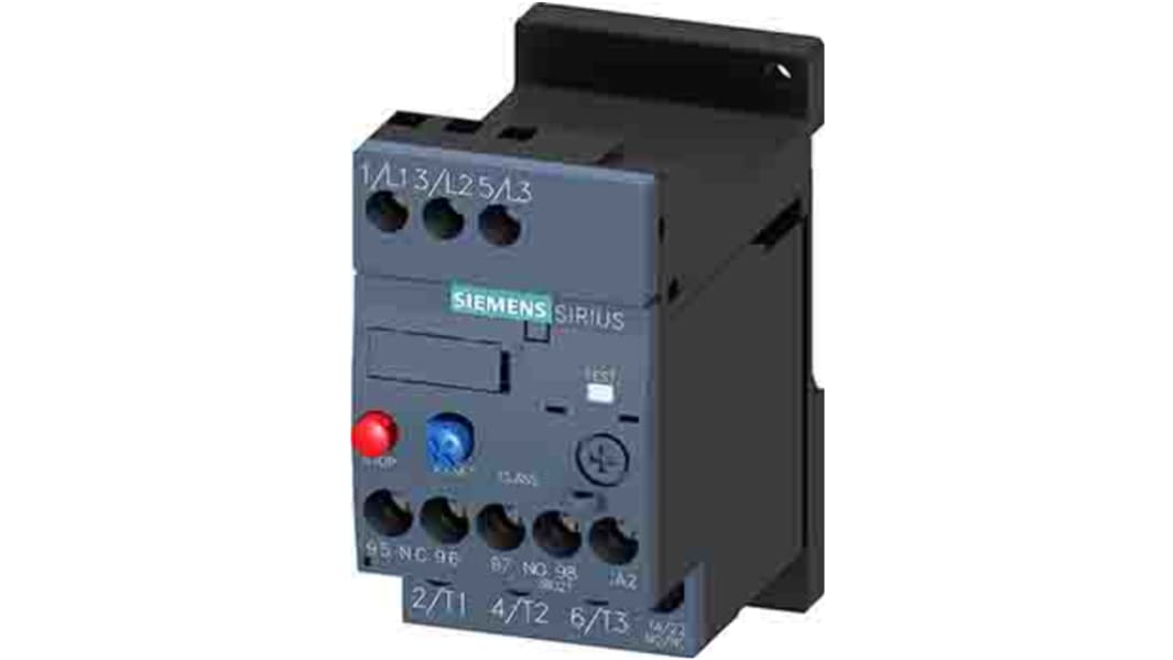 Siemens SIRIUS 3RU2 Thermal Overload Relay, 1 A F.L.C, 1 A Contact Rating, 0.25 kW, 0.37 kW, 0.55 kW, 690 Vac, SIRIUS