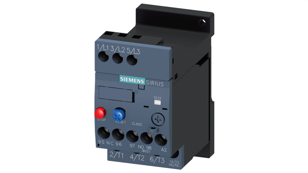 Siemens SIRIUS 3RU2 Thermal Overload Relay, 10 A F.L.C, 10 A Contact Rating, 4 kW, 5.5 kW, 7.5 kW, 690 Vac, 3P, SIRIUS