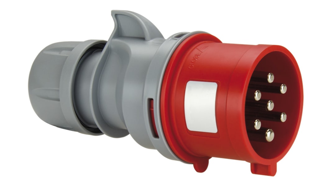 Conector de potencia industrial, Formato 7P, Orientación Recto, Rojo, 400 V, 16A, IP54