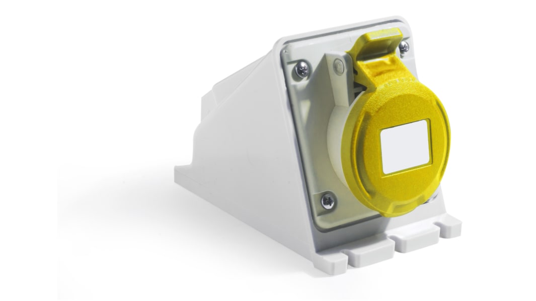 RS PRO IP44 Yellow Wall Mount 2P + E Industrial Power Socket, Rated At 32A, 100 → 130 V