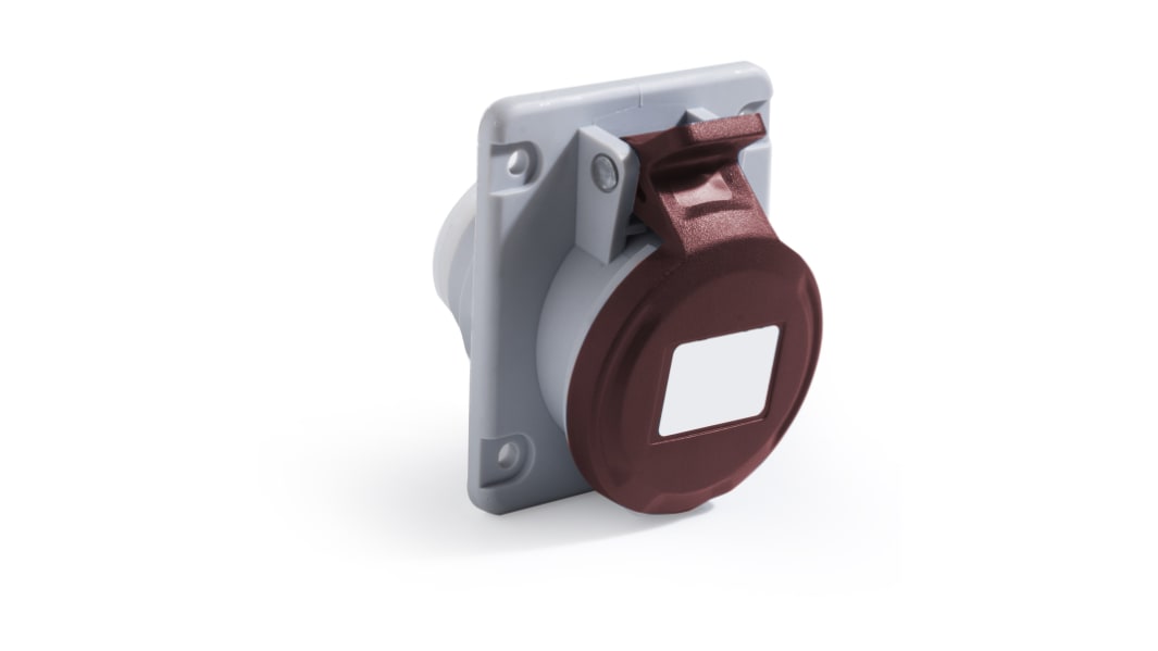 RS PRO IP44 Red Panel Mount 3P + N + E Angled Industrial Power Socket, Rated At 32A, 380 → 415 V