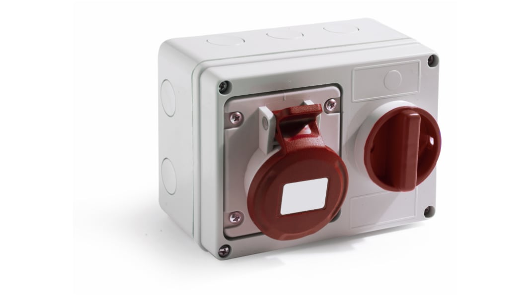 RS PRO IP44 Red Wall Mount 3P + E Horizontal Industrial Power Socket, Rated At 32A, 400 V