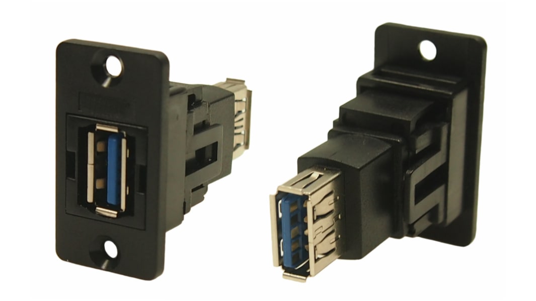 RS PRO Straight, Panel Mount, Socket to Socket- Dual Port Type A to A 3.0 USB Connector