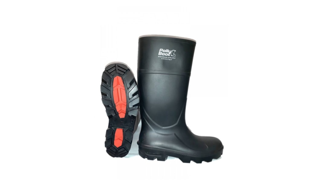 Pollyboot Black Steel Toe Capped Unisex Safety Boot, UK 10, EU 44