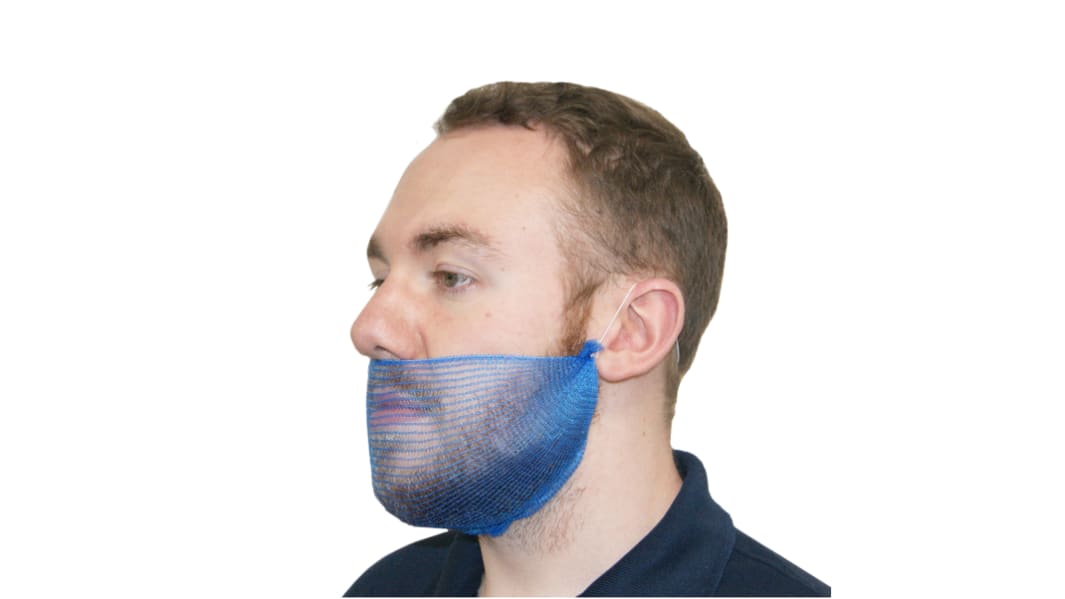 Hairtite Blue Disposable Beard Mask for Food Industry Use, 43 cm, Beard Mask Type, Metal Detectable, 20 per Package