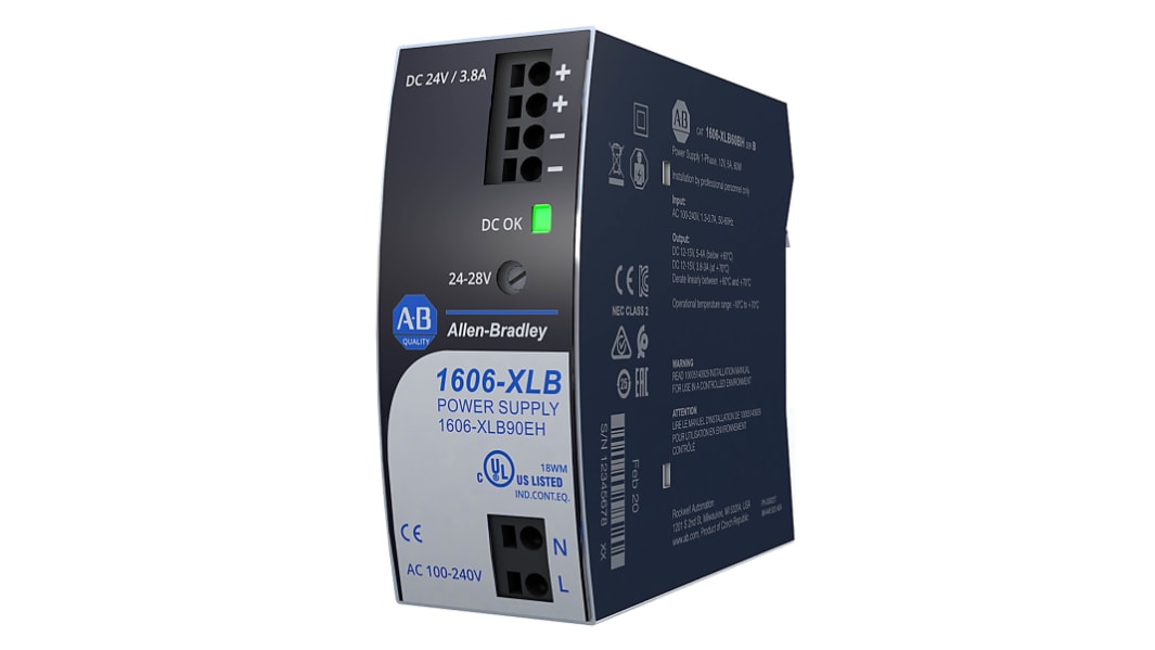 Allen Bradley 1606 Switched Mode DIN Rail Power Supply, 240V ac ac Input, 24V dc dc Output, 3.75A Output