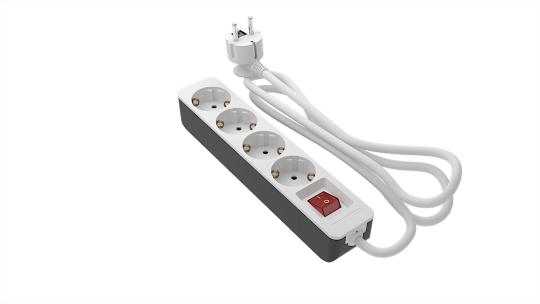 Rallonge électrique RS PRO 2m, 4 prise Schuko, 250 V, 16A, IP20