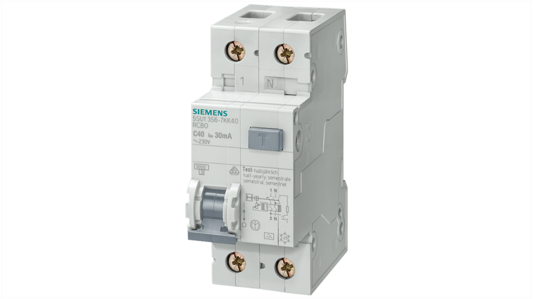 Disjoncteur différentiel magnéto-thermique Siemens 16A 2P, sensibilité 30mA, 5SU1