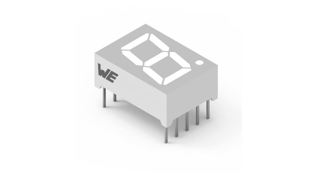 Display LED a 7 segmenti a segm. Wurth Elektronik, H. 9.9mm, 38 mcd, col. Rosso ultraluminoso