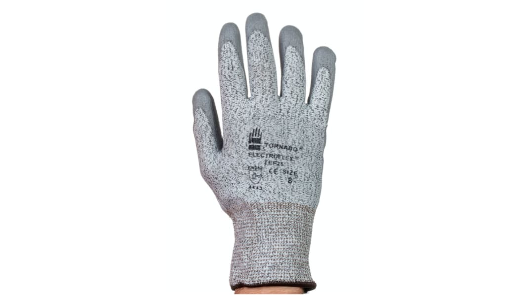 Guantes de trabajo Gris Tornado serie Electroflex, talla 6, con recubrimiento de Poliuretano, Resistentes a la