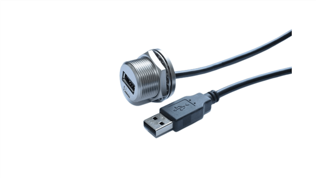 Conector USB A RS PRO, Hembra, , 1 puerto puertos, Recto IP68, Montaje en Panel, Versión 2.0