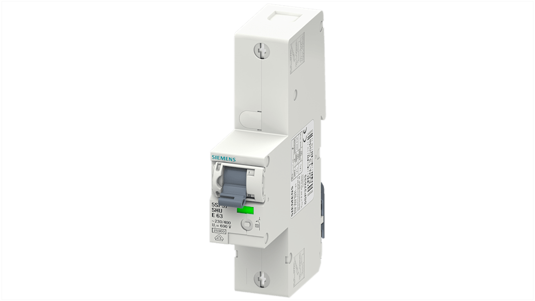 Interruptor automático 1P, 63A, Curva Tipo E 5SP3763-3, SENTRON, Montaje en Carril DIN