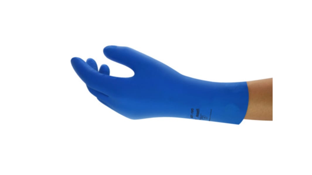 Guantes de trabajo de Látex Azul Ansell serie AlphaTec, talla 7, con recubrimiento de Látex, Resistente a sustancias