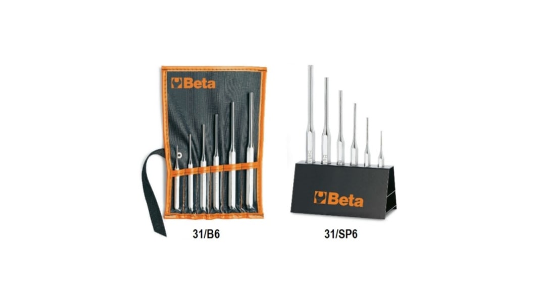 BETA 31-Piece Punch Set, 2 mm, 3 mm, 4 mm, 5 mm, 6 mm, 8 mm Shank, 200 mm Overall