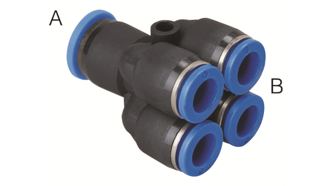 Adaptateur tube à tube double Y RS PRO PXG 1 x 6 mm Push-in, entrée 4 x