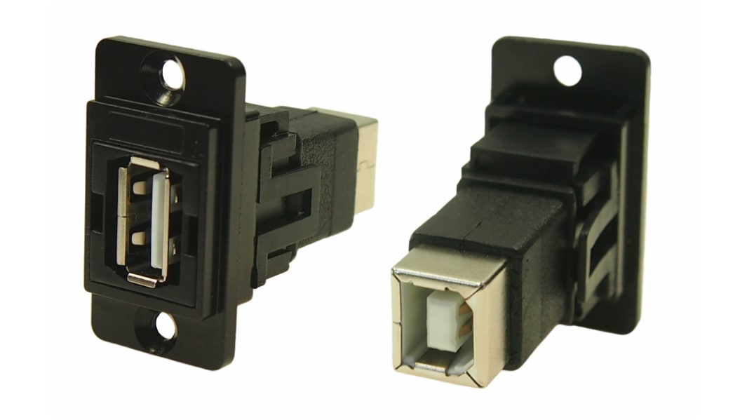 Connecteur USB 2.0 A to B Femelle vers Femelle RS PRO 2 ports, Montage panneau, Droit