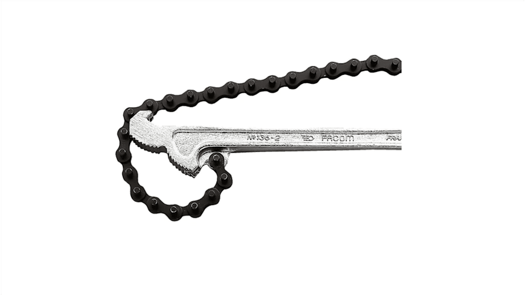 Facom Chain Wrench, 600 mm Overall, 140mm Jaw Capacity, Metal Handle