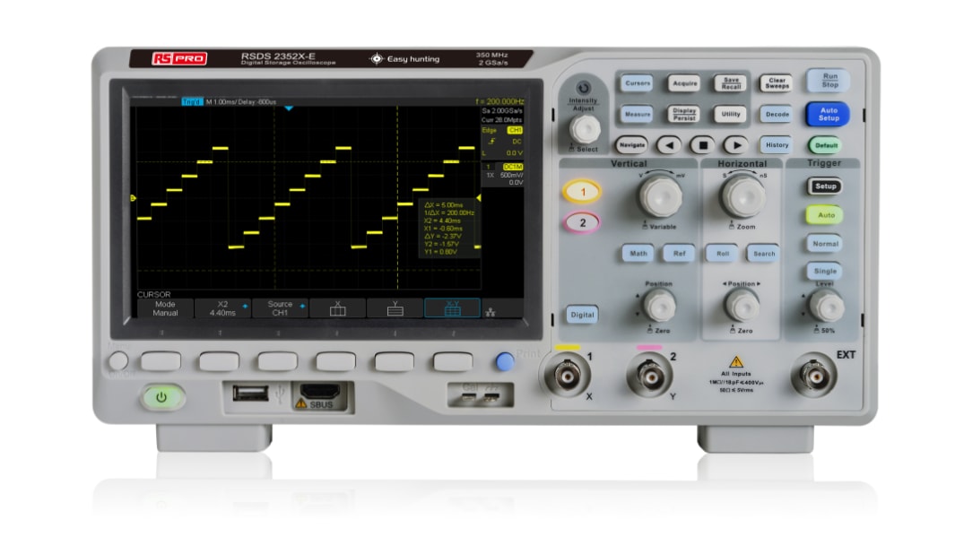 RS PRO RS-SDS2352X-E Phosphor Tisch Oszilloskop 2-Kanal Analog / 16 Digital 350MHz, ISO-kalibriert USB