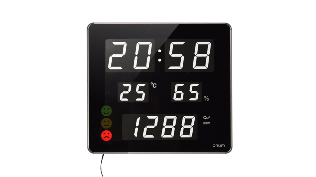 Orium Sort Digital Bordmodel, væg Ur med CO2-sensor, batteridrevet