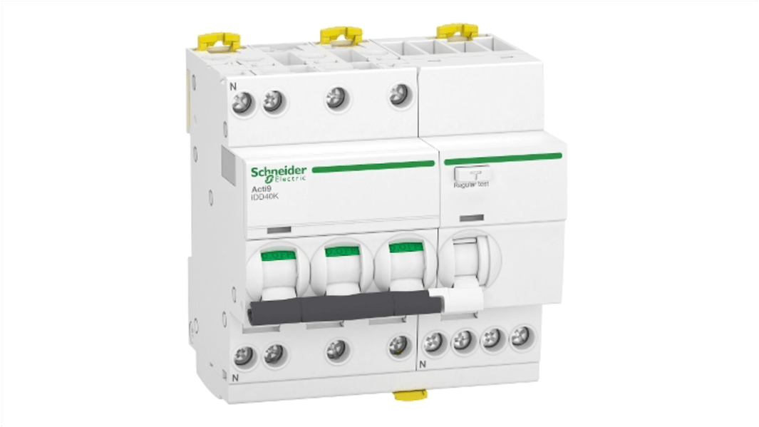 Schneider Electric RCBO, 16A Current Rating, 3P Poles, 300mA Trip Sensitivity, Type C, Acti9 Range