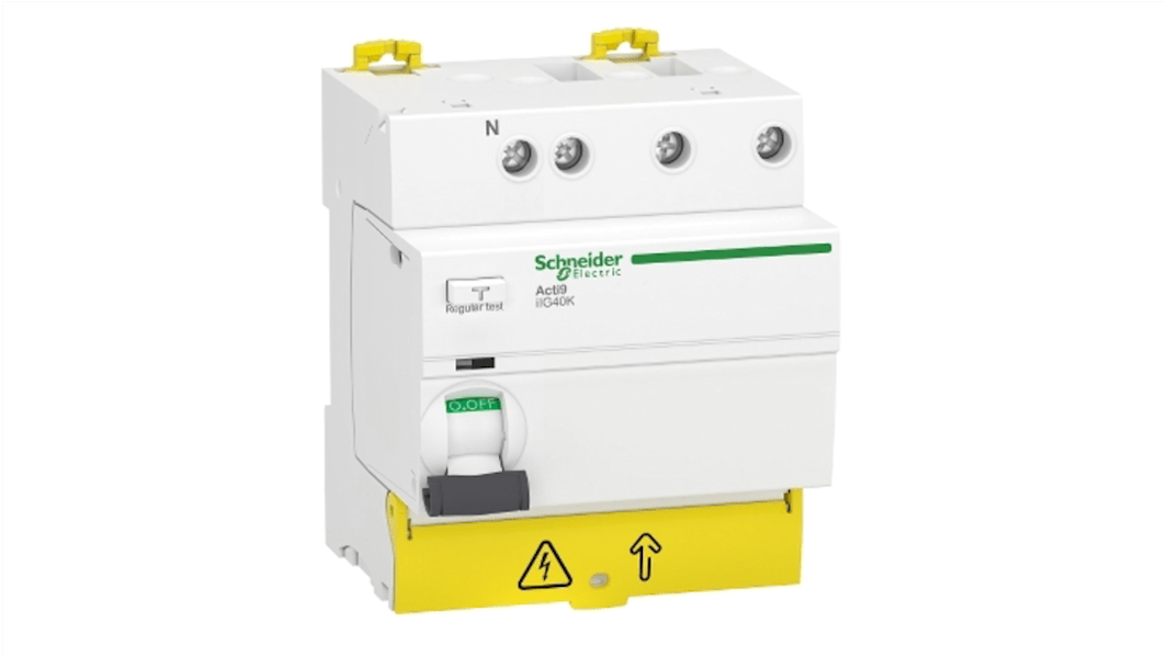 Interruptor diferencial Schneider Electric, 40A Tipo AC, 3+N Polos, 30mA Acti9 380 → 415V ac